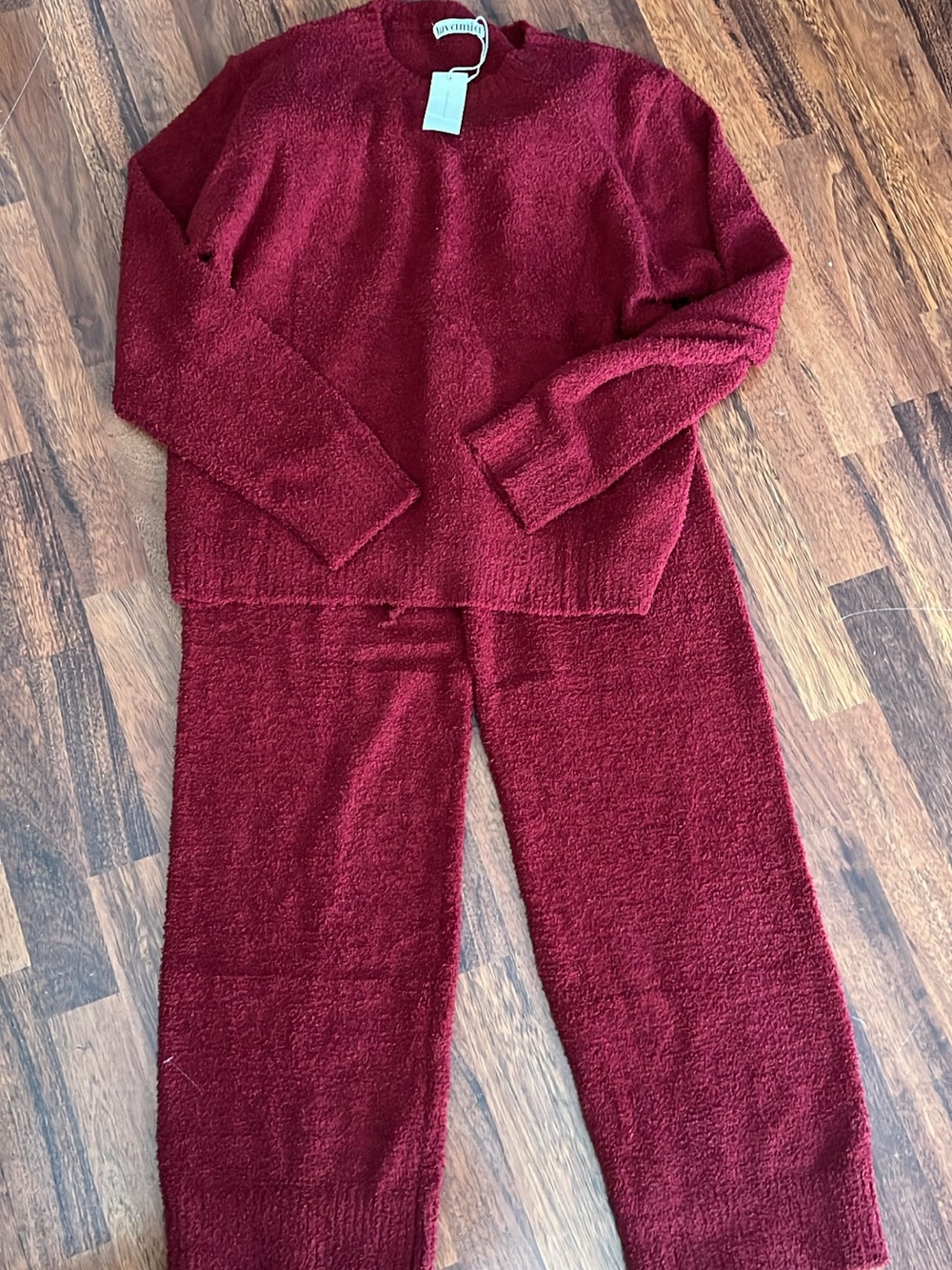 Cozy Two-Piece Plush Knit Set - Deep Burgundy